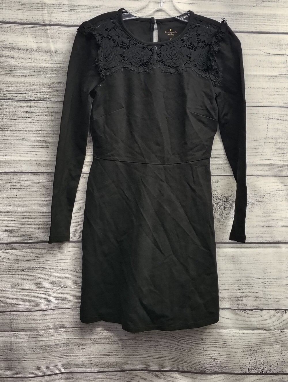 Kate Spade Women’s Dress Black Lace Yoke Ponte Long Sleeve A-Line Size XS
